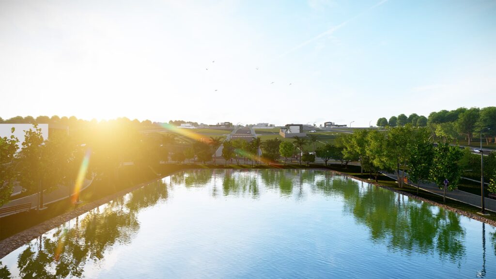 Renderização com foco no lago: Recanto do Lago